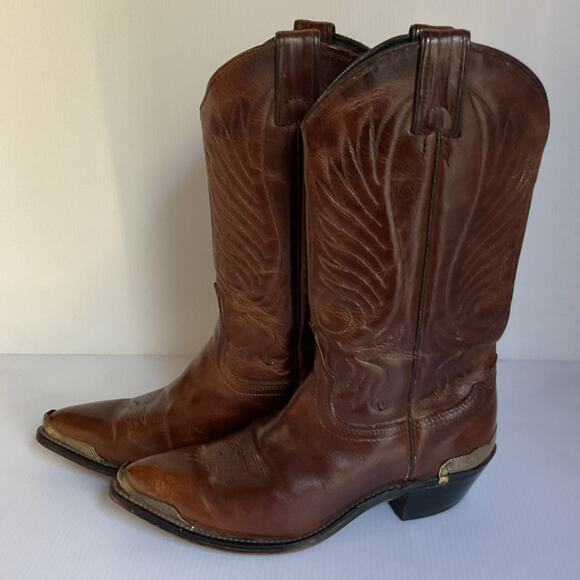 Mexican Western Cowboy Boots • Brown Leather • Metal Toe/Heel • Women’s 5.5 - Picture 2 of 10
